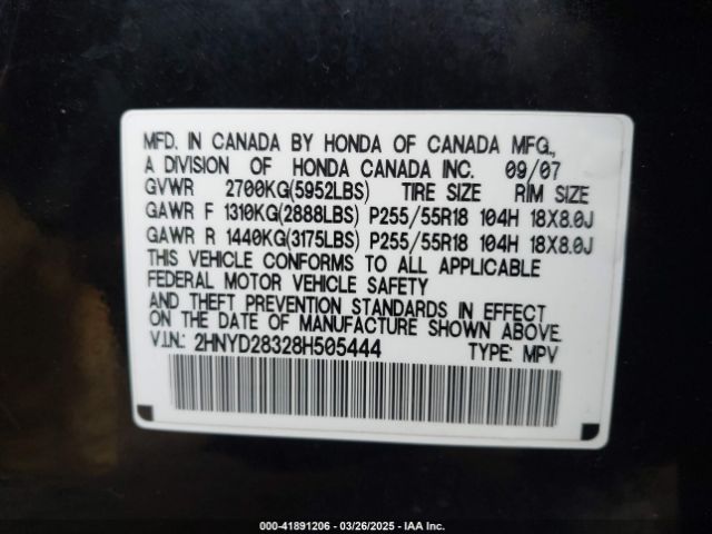 2008 ACURA MDX 2HNYD28328H505444 Photo 8
