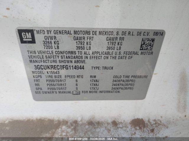 3GCUKREC0FG114944 Chevrolet Silverado 1500 1lt