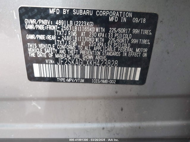 JF2SKAGCXKH423828 Subaru Forester Premium