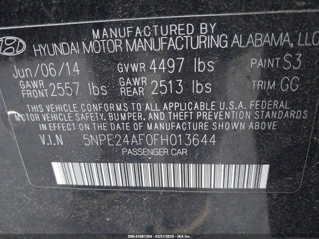5NPE24AF0FH013644 Hyundai SONATA SE