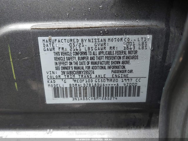 3N1AB8CV8MY285274 Nissan Sentra Sv Xtronic Cvt
