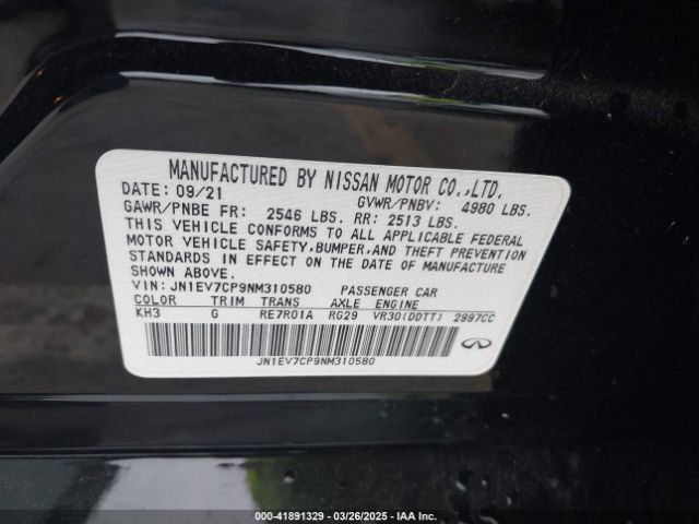 JN1EV7CP9NM310580 Infiniti Q50 Sensory