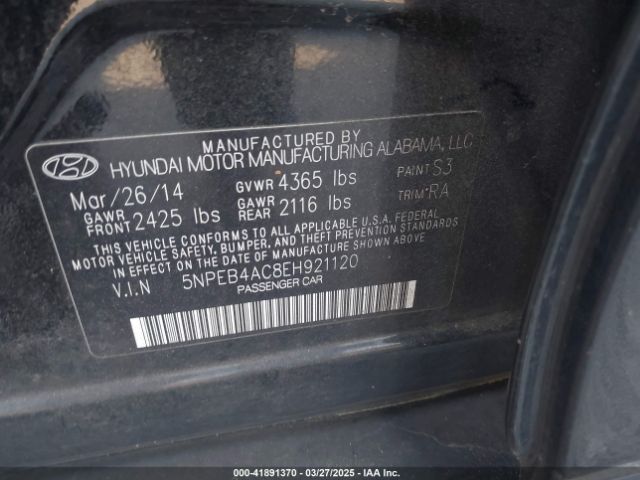 5NPEB4AC8EH921120 Hyundai SONATA GLS