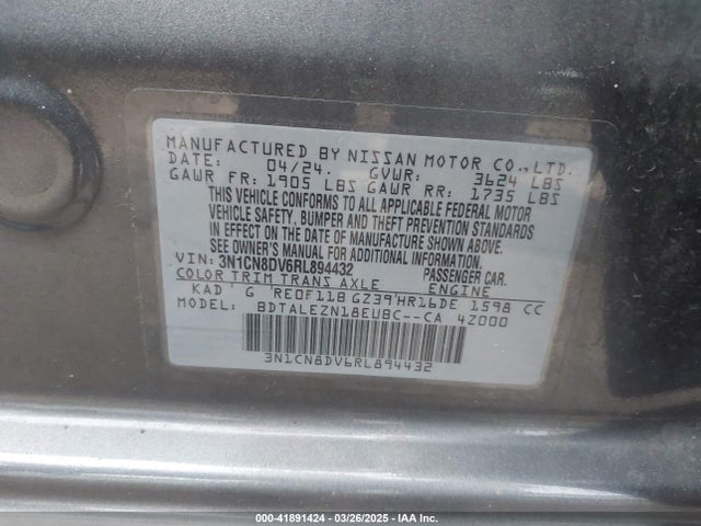 Nissan Versa 1.6 S 2024 3N1CN8DV6RL894432 Image 9