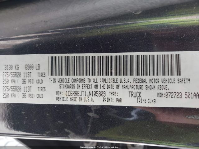 1C6RREJT1LN105809 RAM 1500 Laramie  4x2 5'7 Box