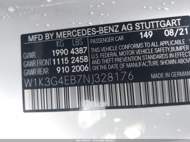 W1K3G4EB7NJ328176 Mercedes-Benz A 220