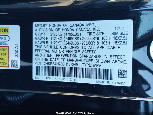 2HKRS4H78SH457249 Honda Cr-v Ex-l Awd