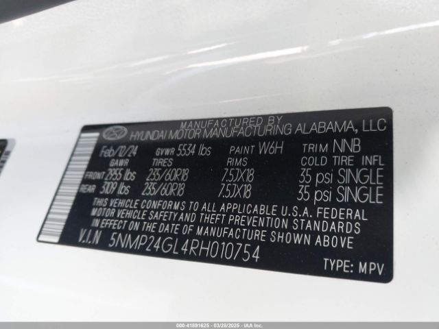 5NMP24GL4RH010754 Hyundai Santa Fe Sel