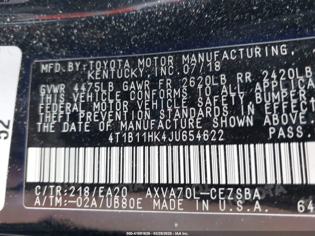 4T1B11HK4JU654622 Toyota CAMRY SE