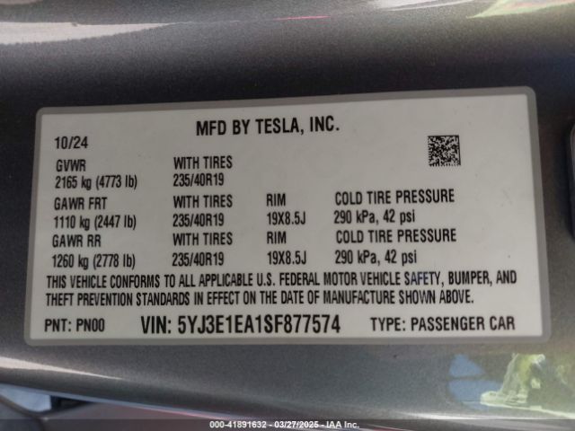 5YJ3E1EA1SF877574 Tesla Model 3 Long Range Rear-wheel Drive