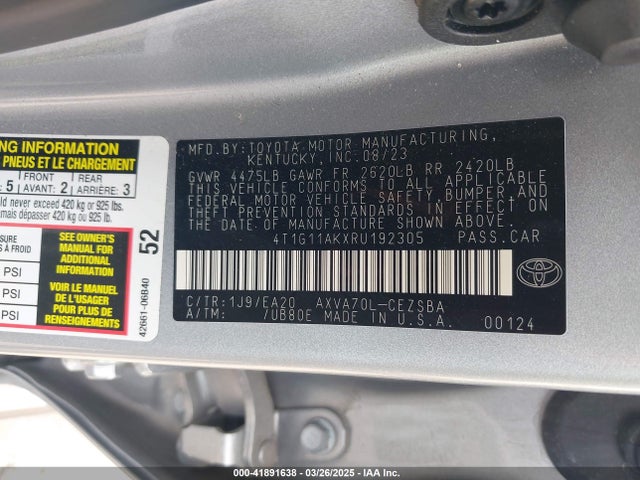4T1G11AKXRU192305 Toyota CAMRY SE