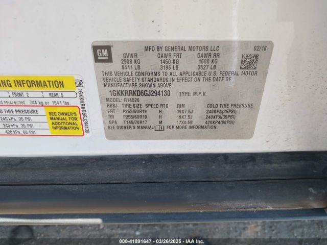 1GKKRRKD6GJ294130 GMC Acadia Slt-1