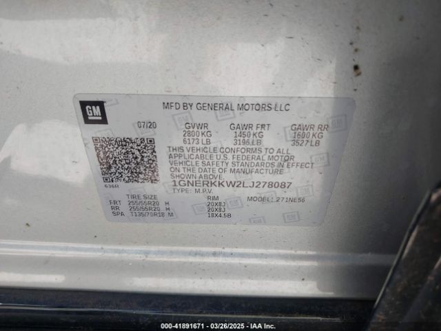 1GNERKKW2LJ278087 Chevrolet Traverse Fwd Premier