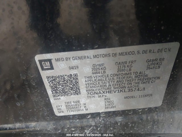 3GNAXHEV1KL357431 Chevrolet EQUINOX LS