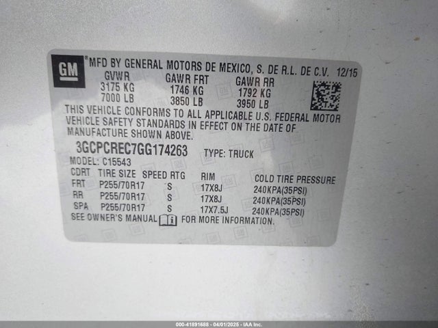3GCPCREC7GG174263 Chevrolet Silverado 1500 1lt