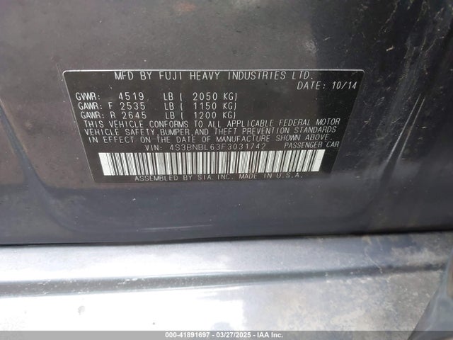 4S3BNBL63F3031742 Subaru Legacy 2.5i Limited