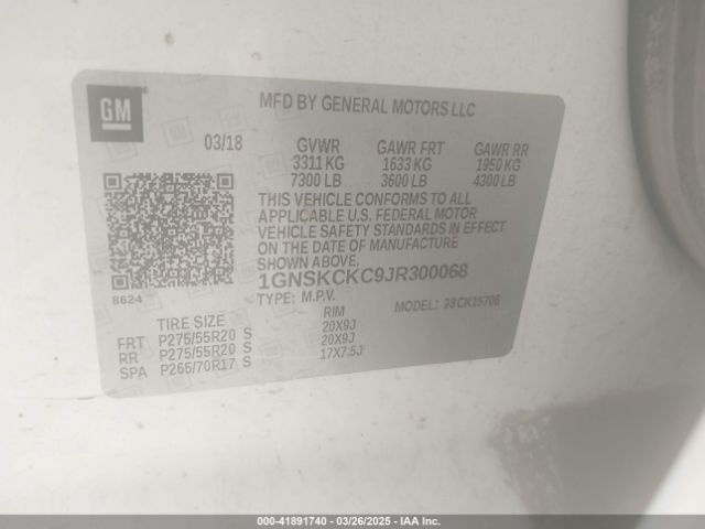 1GNSKCKC9JR300068 Chevrolet Tahoe Premier
