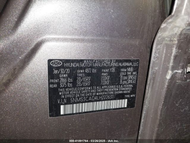 5NMS3CAD4LH222631 Hyundai Santa Fe Sel