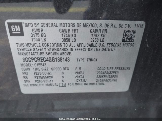3GCPCREC4GG138143 Chevrolet Silverado 1500 1lt