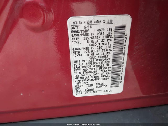 JN8AT2MV6GW135590 Nissan ROGUE S