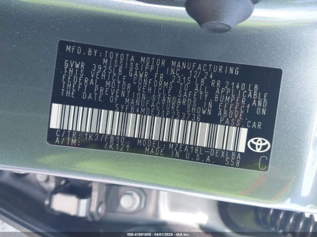 5YFB4MDE3SP253736 Toyota COROLLA LE