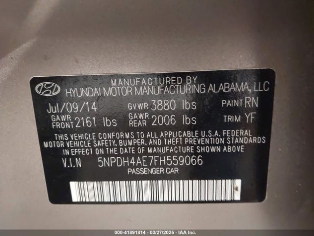 5NPDH4AE7FH559066 Hyundai ELANTRA SE