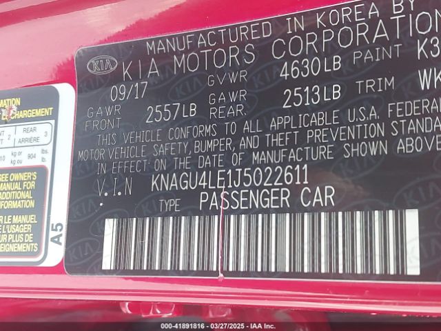 KNAGU4LE1J5022611 KIA Optima Hybrid Ex