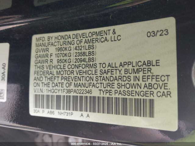 1HGCY1F38PA022346 Honda ACCORD EX