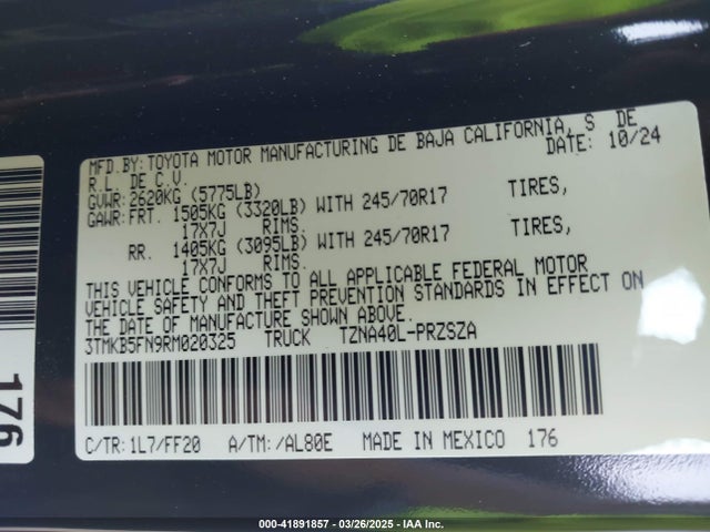 3TMKB5FN9RM020325 Toyota Tacoma Sr5 2wd