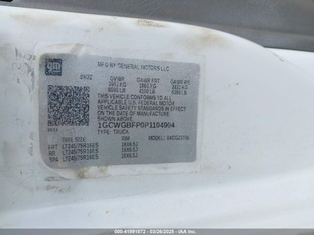 1GCWGBFP0P1104904 Chevrolet Express Cargo Rwd 2500 Extended Wheelbase Wt