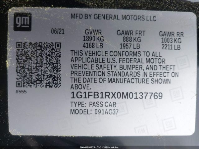 1G1FB1RX0M0137769 Chevrolet Camaro Rwd  1lt