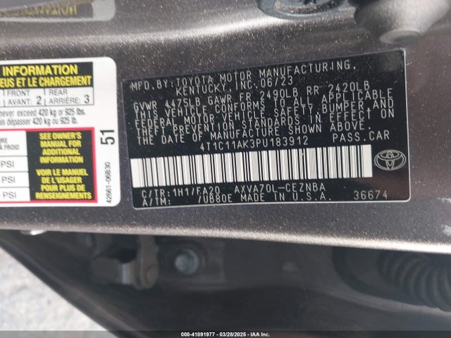 4T1C11AK3PU183912 Toyota CAMRY LE