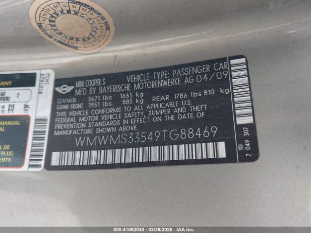 2009 MINI COOPER S WMWMS33549TG88469 Photo 8
