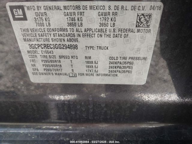3GCPCREC3GG294898 Chevrolet Silverado 1500 1lt