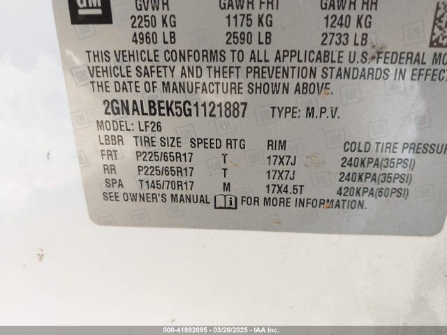 2GNALBEK5G1121887 Chevrolet Equinox L