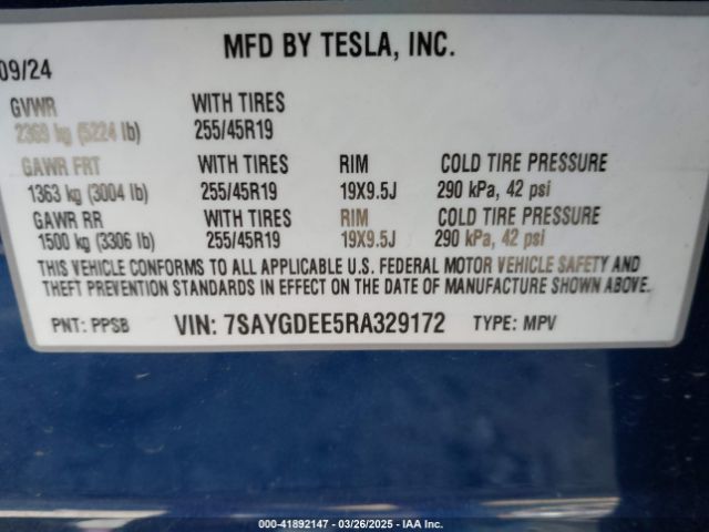 7SAYGDEE5RA329172 Tesla Model Y Long Range Dual Motor All-wheel Drive