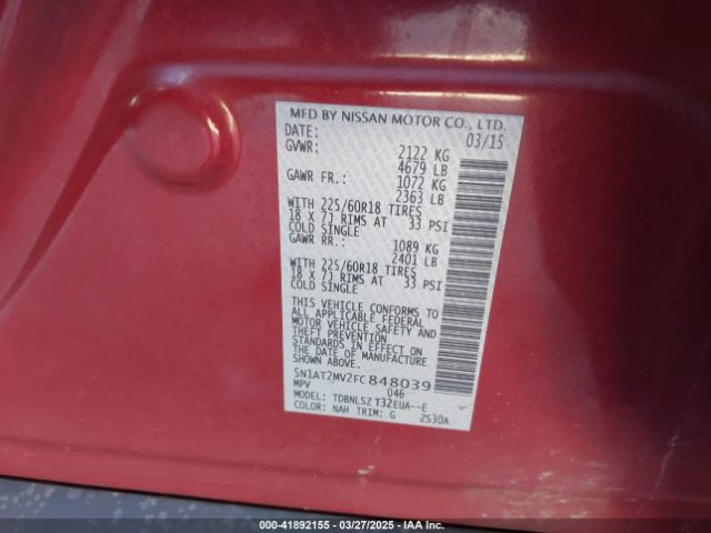 5N1AT2MV2FC848039 Nissan Rogue Sl