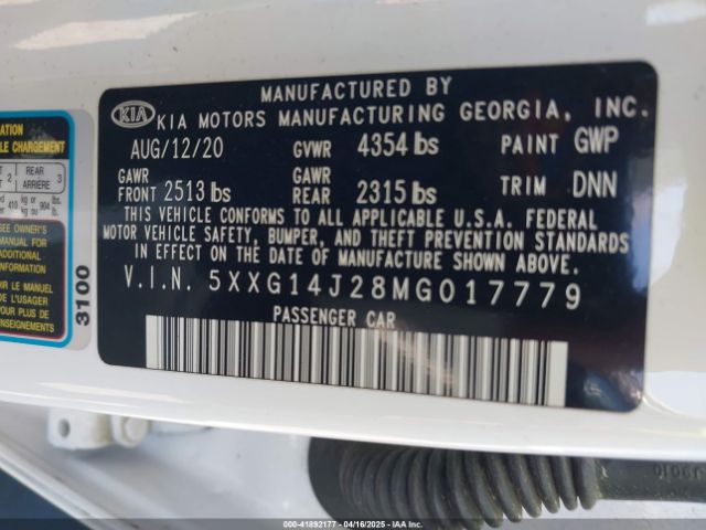 5XXG14J28MG017779 KIA K5 LXS