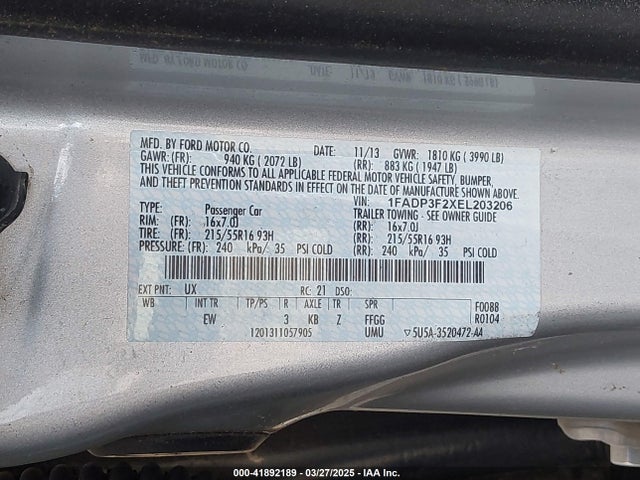 1FADP3F2XEL203206 Ford FOCUS SE