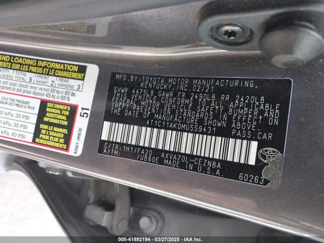 4T1C11AK0MU559431 Toyota CAMRY LE