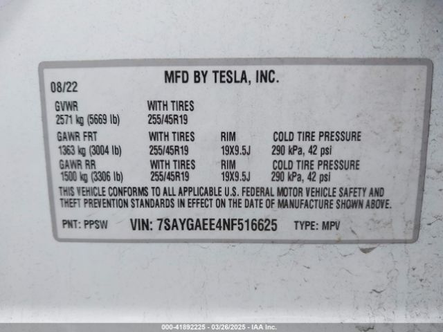 7SAYGAEE4NF516625 Tesla Model Y Long Range Dual Motor All-wheel Drive