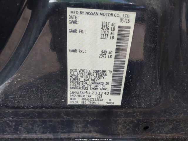 1N4AL3AP3GC231742 Nissan Altima 2.5 S