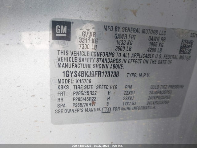 2015 CADILLAC ESCALADE 1GYS4BKJ9FR173738 Photo 8