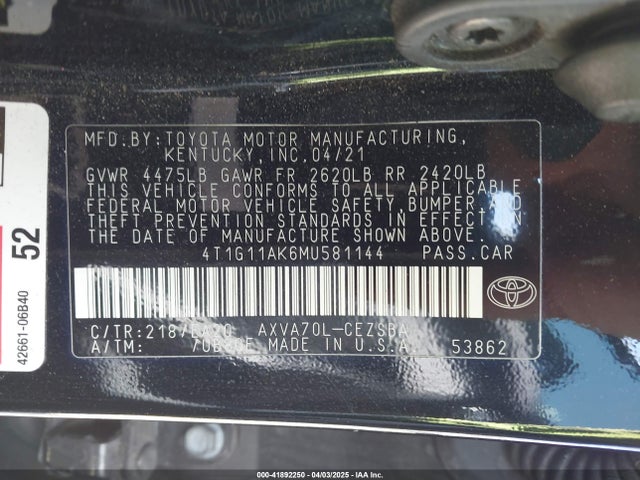 4T1G11AK6MU581144 Toyota CAMRY SE
