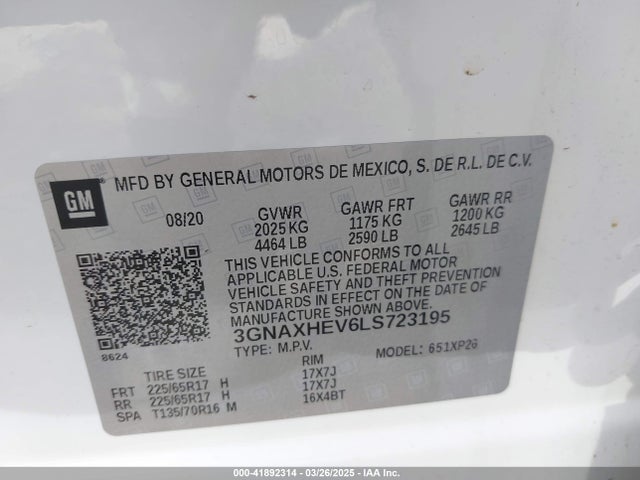 3GNAXHEV6LS723195 Chevrolet Equinox Fwd Ls