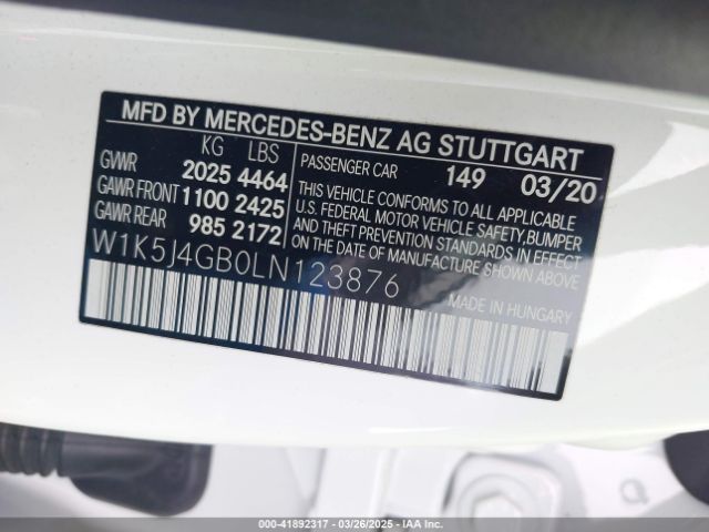 W1K5J4GB0LN123876 Mercedes-Benz CLA 250
