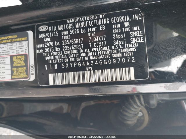 5XYPG4A34GG097072 KIA Sorento 2.4l L