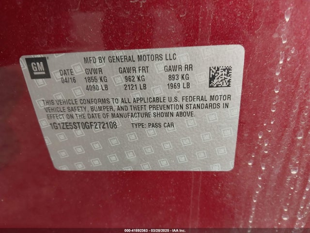1G1ZE5ST0GF272108 Chevrolet MALIBU 1LT