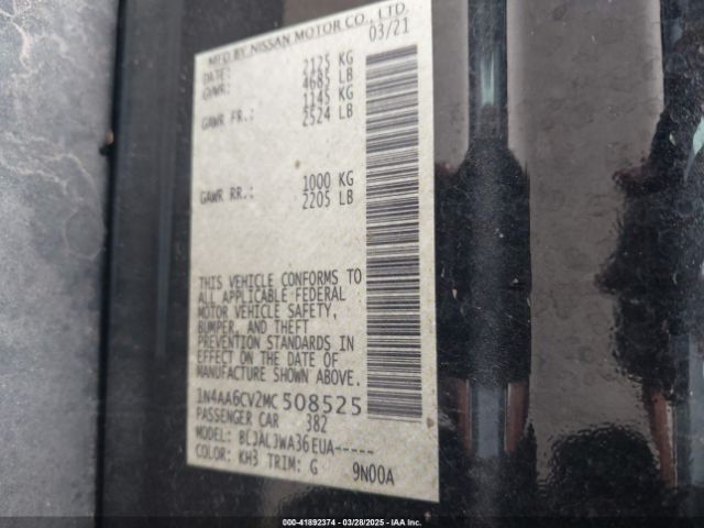 1N4AA6CV2MC508525 Nissan Maxima Sv Xtronic Cvt