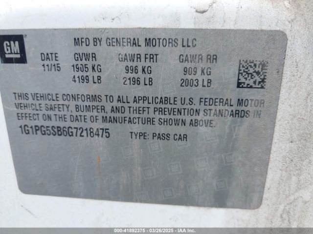 1G1PG5SB6G7218475 Chevrolet Cruze Limited Ltz Auto